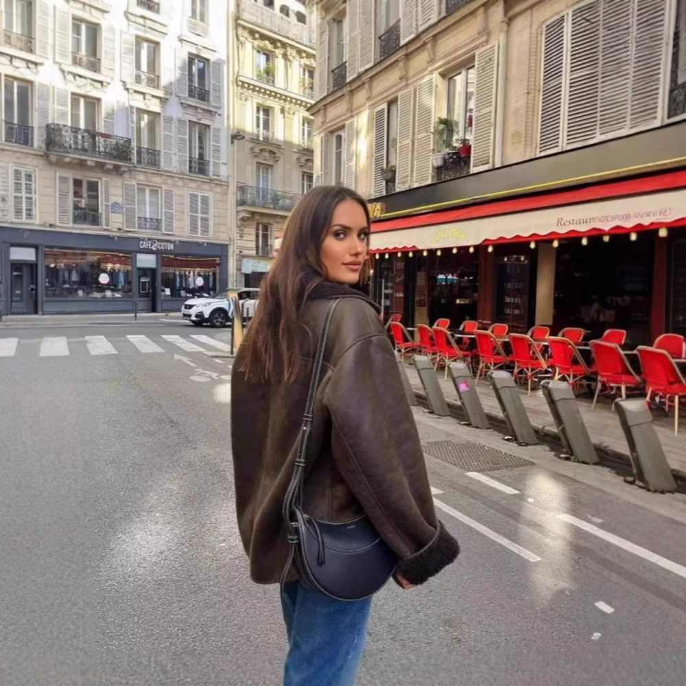 ZARA Loose Fit Shearling Jacket Warm Fall Winter Women